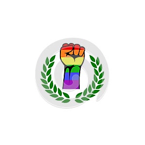 LGBT rainbow flag fist icon isolated on white background