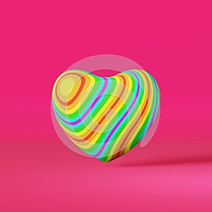 LGBT rainbow heart 3D rendering pink background. Pride Month concept. Transgender colorful dignity equality symbol