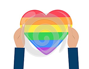 LGBT rainbow heart. Celebrating gay people rights. Same-sex love. Pride. Vector Illustration