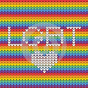 LGBT rainbow knitted seamless pattern with heart. Vector illustration for pride flag.