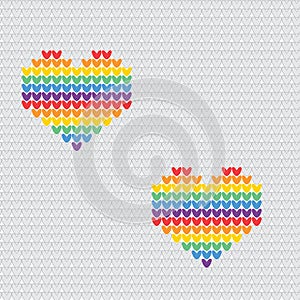 LGBT rainbow knitted seamless pattern with hearts. Vector illustration for pride flag, rainbow background.