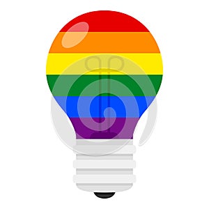 LGBT Rainbow Light Bulb Flat Icon on White