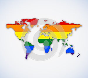 LGBT Rainbow Pride Flag in a Shape of World Map.