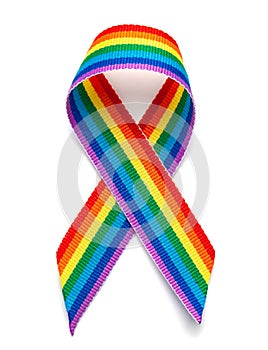 LGBT rainbow ribbon pride tape symbol. Stop homophobia. Isolated on a white background photo