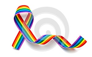 LGBT rainbow ribbon pride tape symbol. Stop homophobia. Isolated on a white background