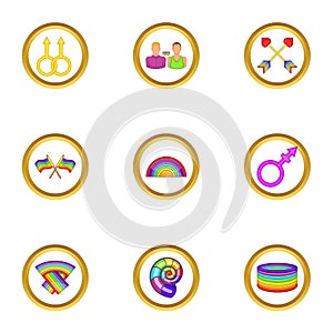 Lgbt rights icons set, cartoon style