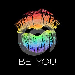 LGBT support poster with rainbow lipstick imprint