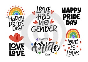 LGBT vector illustration set. Concept for pride community. Hand drawn modern lettering quote