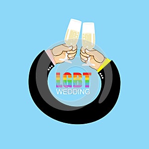 LGBT wedding. Gay wedding. Mens hands to drink champagne wedding