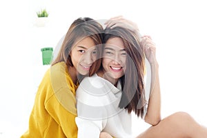 LGBT, Young cute asian lesbian couple happy moment, homosexual,