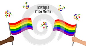 LGBTQ banner with symbols celebrating Pride Month