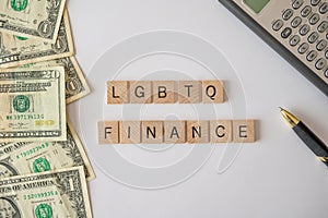 LGBTQ finance concept with in block letters photo