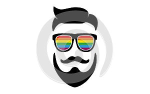 LGBTQ Man Sunglasses with rainbow lenses and mustaches and Fashion hair style. Gay Pride Concept Design for Avatar Background