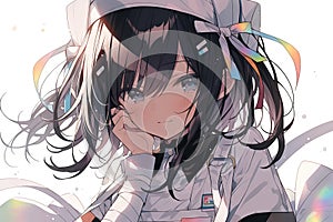 Lgbtq nurse anime girl portrait with rainbow colors peace symbol manga style illustration generative ai