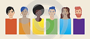 Lgbtq people faces isolated as homosexual community concept, flat vector stock illusion with portraits of gays, lesbians