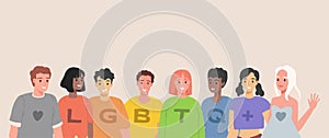 LGBTQ people vector flat illustration. Group of lesbian, gay, bisexual, transgender, and queer men and women. photo