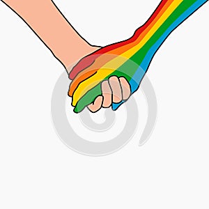 LGBTQ Plus Holding Hands Rainbow Flag Gay Pride Vector Template Design Element