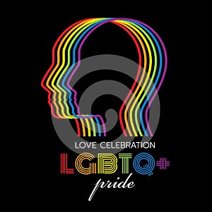 LGBTQ pride banner with abstract rainbow line head human sign on black background vector design