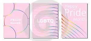 LGBTQ pride month banner. Rainbow PRIDE month with festival parades. Rainbow flag. Pride Month Text. Pride flag vector.