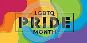 LGBTQ Pride month banner with typography text on abstract modern curve colorful rainbow background vector design