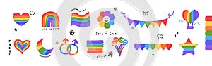 LGBTQ pride month Hand-drawn elements set. Vector illustration.