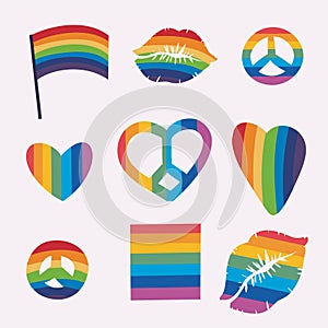 LGBTQ Pride Parade Set. Vector illustration of a gay pride parade. A group of people participating in the Pride parade