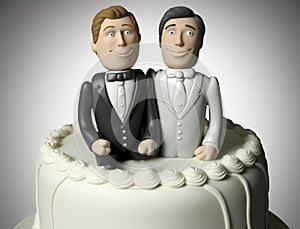 LGBTQ rainbow wedding cake. Gay wedding cake with 2 grooms.