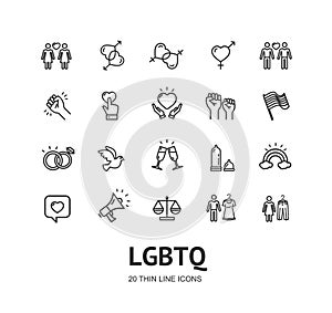 LGBTQ Sign Thin Line Icon Set. Vector