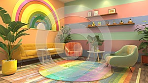 An LGBTQ therapist\'s office, designed to be a safe and welcoming space.