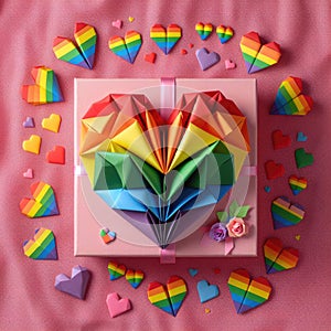 LGBTQ Valentine\'s Day with a gift box with large rainbow heart