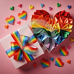 LGBTQ Valentine\'s Day with a gift box with large rainbow heart