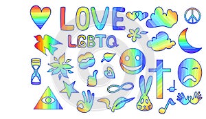 LGBTQ vector set. Rainbow icons of love emoji.