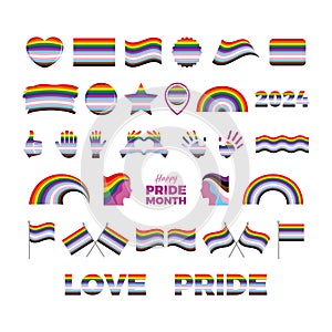 LGBTQIA Pride Flag and symbols many icon set vector