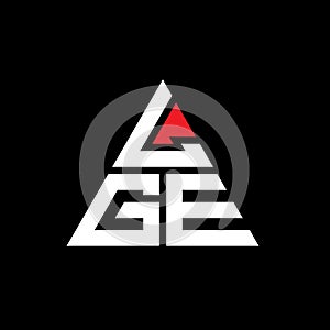 LGE triangle letter logo design with triangle shape. LGE triangle logo design monogram. LGE triangle vector logo template with red