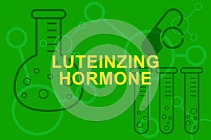 LH Luteinzing hormone inscription, test tubes and beakers