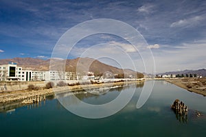 Lhasa river water view in Lhasa city