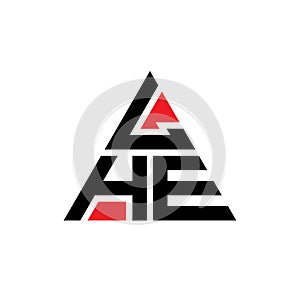 LHE triangle letter logo design with triangle shape. LHE triangle logo design monogram. LHE triangle vector logo template with red photo