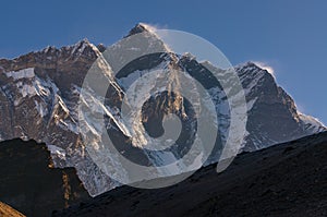 Lhotse mountain peak at sunrise, Everest region, Nepal