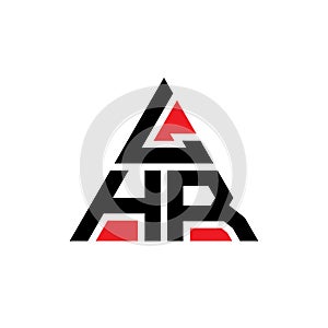 LHR triangle letter logo design with triangle shape. LHR triangle logo design monogram. LHR triangle vector logo template with red photo