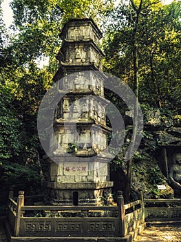 Li Gong stone Pagoda at Feilai Feng limestone grottoes at Ling Yin temple Hangzhou Peoples Republic of China