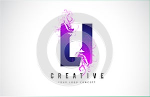 LI L I Purple Letter Logo Design with Liquid Effect Flowing