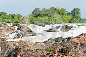 Li Phi Falls Tat Somphamit on Mekong River. a famous Landscape in the Mekong River, 4000 islands, Champasak Province, Laos