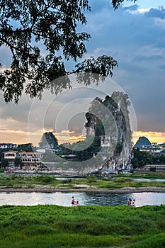 Li River and karst mountains in Guilin, China