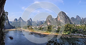The Li River sinuosity at the ancient town Xingping with its famous karst mountains