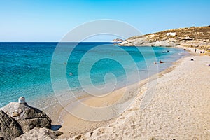 Lia Beach, wild and free beach in the south of Mykonos, Greece.