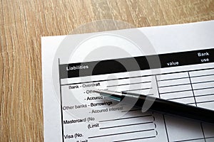 Liabilities heading on credit application form