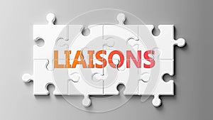 Liaisons complex like a puzzle - pictured as word Liaisons on a puzzle pieces to show that Liaisons can be difficult and needs