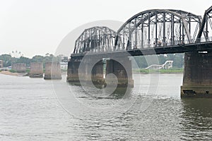 Yalu River Short Bridge in Dandong, Liaoning, China.