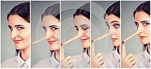 A liar transformation. Woman with long nose photo