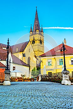 Liars Bridge and Lutheran Cathedral,Sibiu, Transylvania, Romania photo